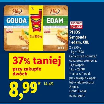 Ser edam XXL Pilos promocja w Lidl