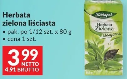 Herbata zielona liściasta Herbapol pak. po 1/12 szt. x 80g promocja w Makro