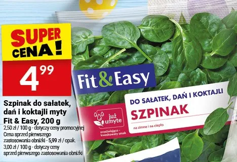 Szpinak do sałatek, dań i koktajli myty promocja w Twój Market
