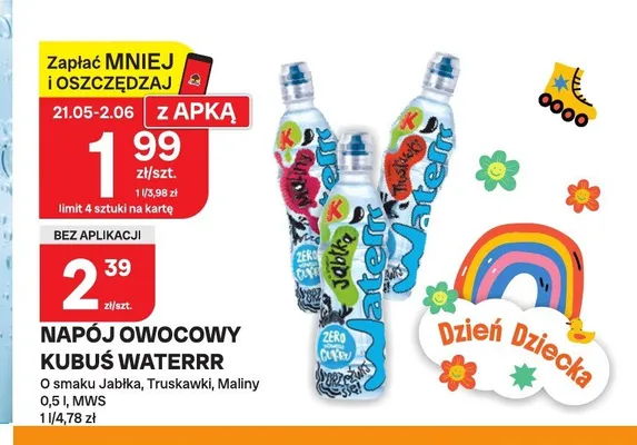 Napój owocowy Kubuś Waterrr o smaku jabłka promocja w Chorten
