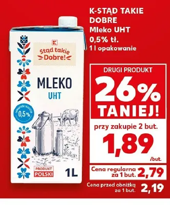 Mleko UHT 0,5% tł. K-Stąd Takie Dobre promocja w Kaufland