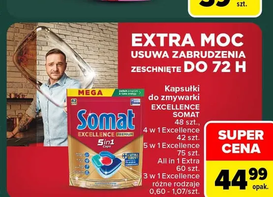 Kapsułki do zmywarki 4 w 1 Excellence Somat promocja w Carrefour