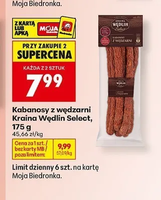 Kabanosy z wędzarni Kraina Wędlin Select promocja w Biedronka