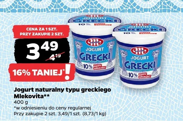 Jogurt naturalny typu greckiego Mlekovita promocja w Netto