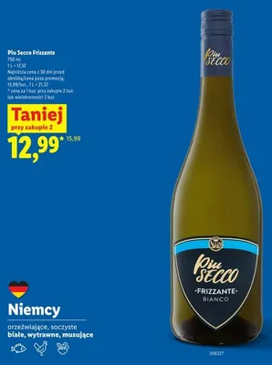Wino musujące Allini Piu Secco Frizzante promocja w Lidl