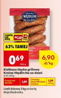 Kiełbasa śląska grillowa Kraina Wędlin Na co dzień promocja w Biedronka