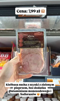 Kiełbasa sucha z szynki z zielonym pieprzem Kraina Wędlin Select promocja w Biedronka