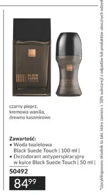 Zestaw woda toaletowa Black Suede Touch + dezodorant antyperspiracyjny w kulce Black Suede Touch Avon promocja w AVON