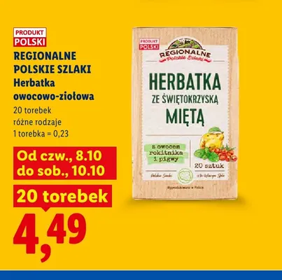 Herbatka owocowo-ziołowa Regionalne Polskie Szlaki ze świętokrzyską miętą promocja w Lidl