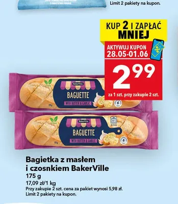 Bagietka z masłem i czosnkiem BakerVille promocja w LEWIATAN