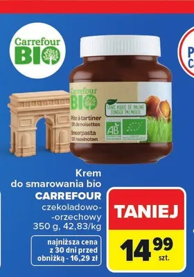 Krem do smarowania bio Carrefour czekoladowo-orzechowy promocja w Carrefour Market