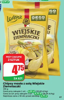 Chipsy masło z solą Wiejskie Ziemniaczki promocja w Dino