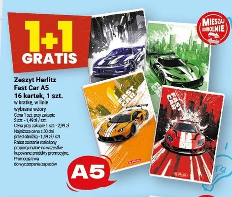 Zeszyt Herlitz Fast Car A5 16 kartek promocja w Twój Market