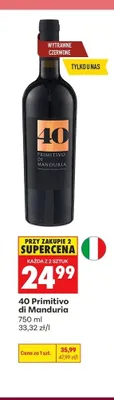 Wino wytrawne czerwone 40 Primitivo di Manduria promocja w Biedronka