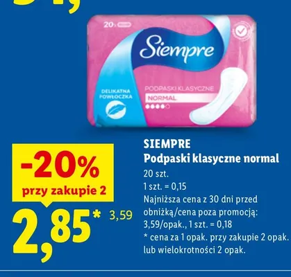 Podpaski klasyczne normal Siempre promocja w Lidl