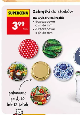 Zakrętki do słoików 6-zaczepowe śr. 82 mm promocja w Biedronka