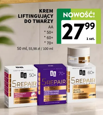 Krem liftingujący do twarzy AA 5Repair 60+ promocja w Intermarche