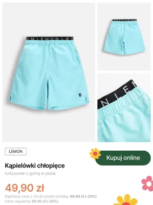 Kąpielówki chłopięce Lemon turkusowe z gumą w pasie promocja w Coccodrillo