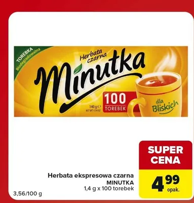Herbata ekspresowa czarna Minutka promocja w Carrefour Market