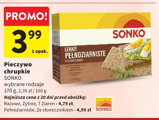 Pieczywo chrupkie lekkie pełnoziarniste SONKO promocja w Intermarche