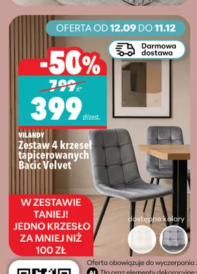 Zestaw 4 krzeseł tapicerowanych Bacic Velvet Vilandy promocja w Biedronka Home