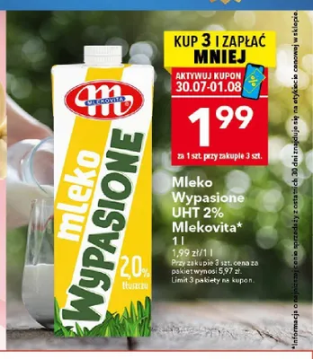 Mleko Wypasione UHT 2% Mlekovita promocja w LEWIATAN