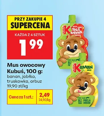 Mus owocowy banan, jabłko, truskawka, arbuz promocja w Biedronka