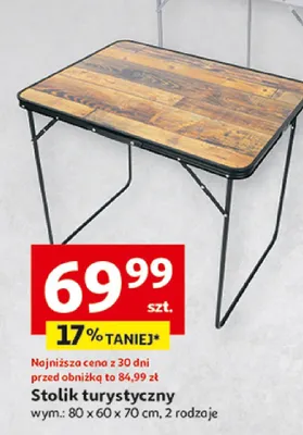 Stolik turystyczny składany kempingowy i 4 krzesła motyw drewna promocja w Auchan