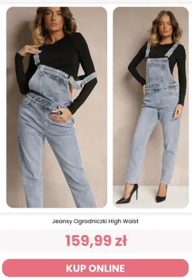 Jeansy ogrodniczki Reneé High Waist promocja w Renee