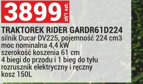Traktorek rider GARDR61D224 promocja w Merkury Market