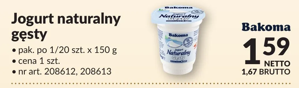 Jogurt naturalny gęsty Bakoma promocja w Makro