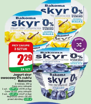 Jogurt skyr o smaku waniliowym cukru Bakoma 0% promocja w Dino