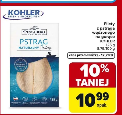 Filety z pstrąga wędzonego na gorąco Kohler promocja w Carrefour
