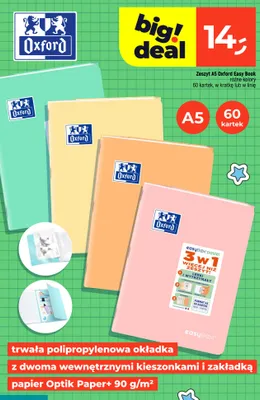 Zeszyt A5 Oxford Easy Book w kratkę 60 kartek promocja w Dealz