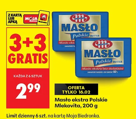 Masło ekstra polskie 3+3 GRATIS promocja w Biedronka