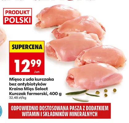 Mięso z uda kurczaka bez antybiotyków Kraina Mięs Select Kurczak farmerski promocja w Biedronka