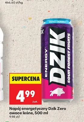Napój energetyczny Dzik Zero owoce leśne promocja w Biedronka