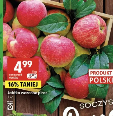 Jabłka wczesne piros promocja w Delikatesy Centrum