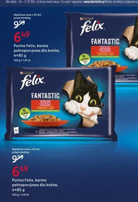 Karma pełnoporcjowa dla kotów Purina Felix Fantastic 4-pak 85g promocja w Rossmann