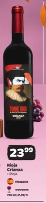 Wino czerwone wytrawne Rioja Crianza Torre Oria promocja w Netto