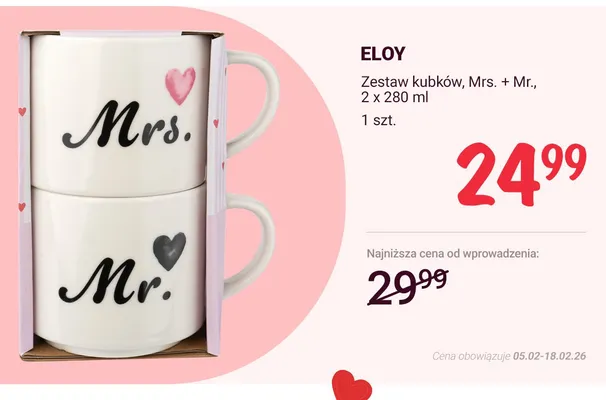 Zestaw kubków Mrs. + Mr., 2 x 280ml promocja w Rossmann