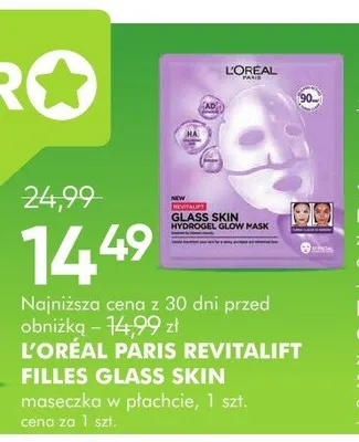 Maseczka w płachcie L'Oréal Paris Revitalift Filler Glass Skin promocja w Super-Pharm