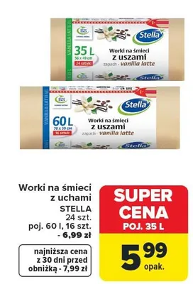 Worki na śmieci z uchami STELLA, poj. 60 l, 10 szt., poj. 35 l, 35 szt., 60 l, 8 szt. promocja w Carrefour