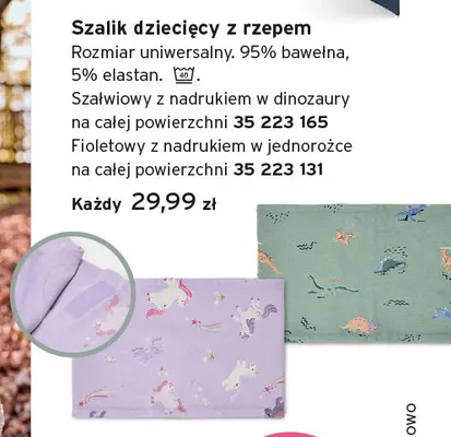 Szalik dziecięcy z rzepem szałwiowy z nadrukiem w dinozaury promocja w Tchibo