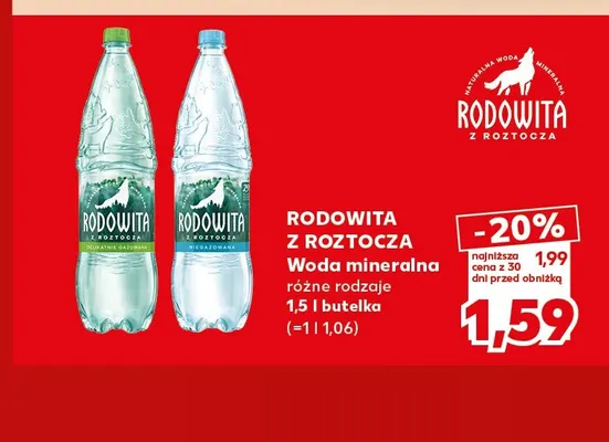 Woda mineralna gazowana delikatnie Rodowita z Roztocza promocja w Kaufland