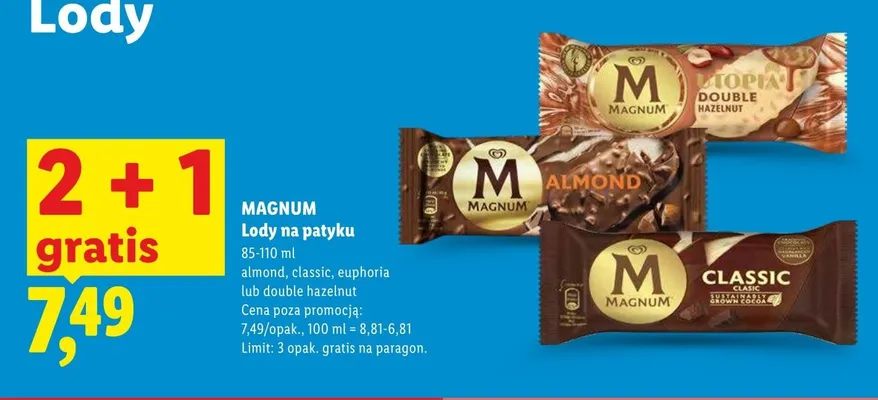Lody na patyku Magnum Classic promocja w Lidl