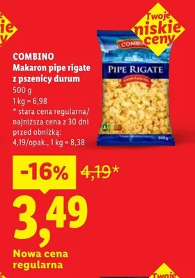 Makaron COMBINO pipe rigate z pszenicy durum promocja w Lidl