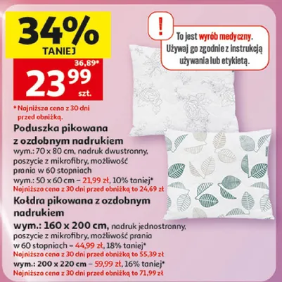 Kołdra pikowana z ozdobnym nadrukiem actuel 160x200cm promocja w Auchan