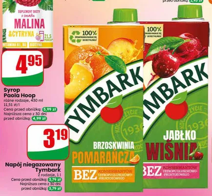 Napój niegazowany Tymbark Brzoskwinia Pomarańcza promocja w Dino