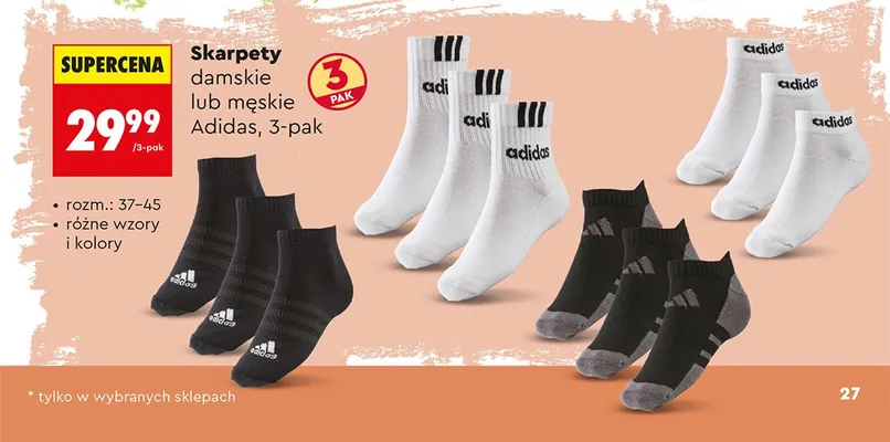 Skarpety damskie lub męskie, 3-pak promocja w Biedronka